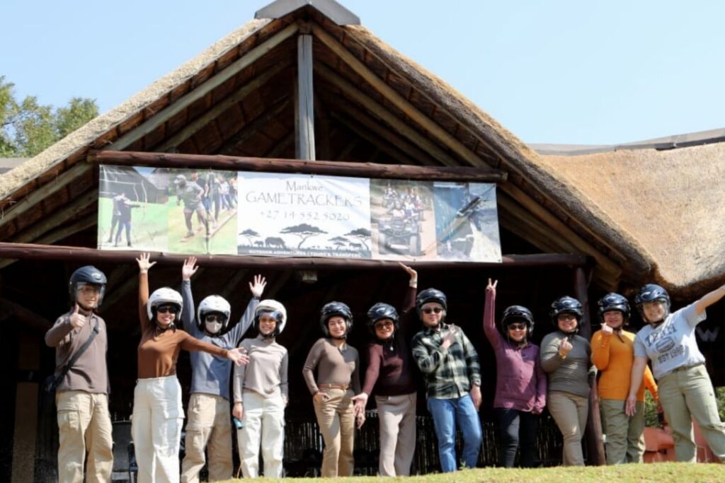 Group enjoying an incentive quad bike adventure through rugged South African landscapes